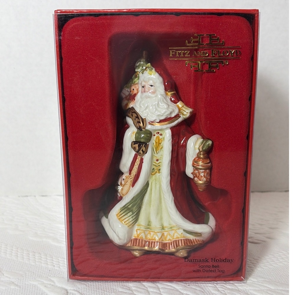 Fitz & Floyd Damask Holiday Santa Bell Figurine 2010 with box Christmas NO TAG